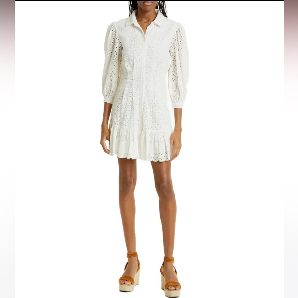 Veronica Beard White Sundress with Bishop Sleeves